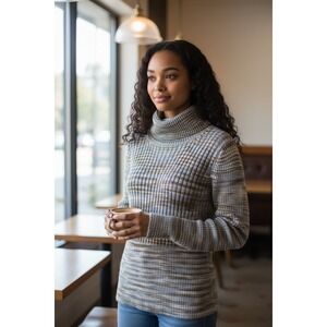 GAP Sweater Women Size L Multicolor Turtleneck Knit Cotton Blend